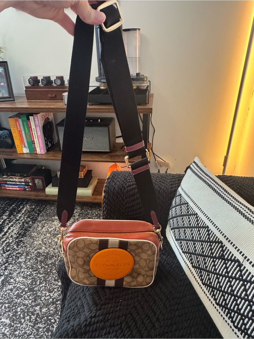Coach Signature Stripe Crossbody Bag in Brown and Orange - Picture 3 of 9